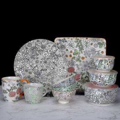 China Viable Modern Style Porcelain Dish Salad Supply Single Marbling Bowl Set Ceramic Coffee Cup Dinnerware Sets for sale