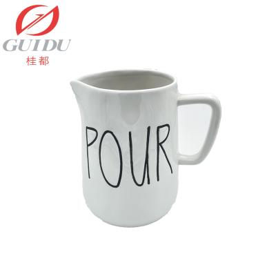 China Viable Nordic Custom Creative Letter Printing Water Jug Porcelain Tableware Restaurant White Ceramic Kettle for sale