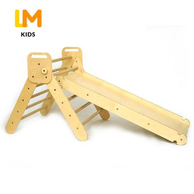 China Indoor wooden amusement park rides climbing equipment montessori pickler triangle and slide for sale