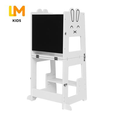 China Foldable Montessori Plywood and Birch Cartoon Animal 2 in 1 Wooden Folding Kitchen Aid Step Stool Kids Learning Tower for sale