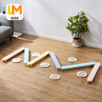 China Montessori Indoor Convertible Wooden Kids Balance Toys Custom MDF Logo Kids Balance Beams for sale