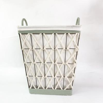 China Modern Avocado Color Cotton Metal Rope Woven Laundry Baskets With Handles for sale