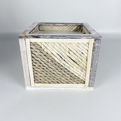 China Wholesale high quality square modern wood and straw garden pot for home decor for sale