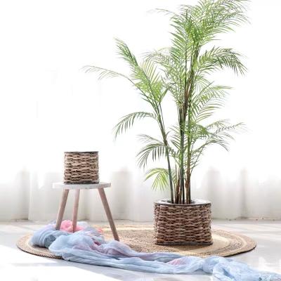 China Modern Amazon Wood Garden Ornaments Flower Basket Nordic Style Straw Woven And Wood Pot With Lining for sale