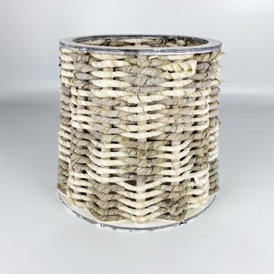 China Nordic Style New Modern Design Straw Flower Woven And Wooden Pot With Lining for sale