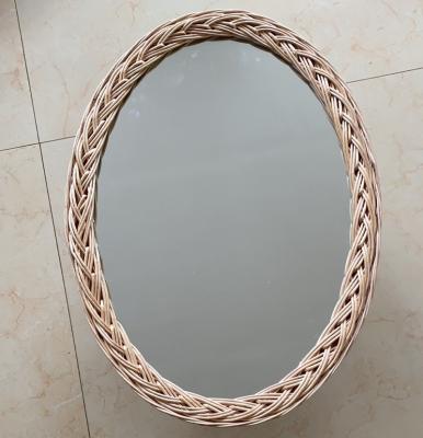 China Creative Art Decor Rattan Wicker Round Mirror Makeup Mirror Wall Mirror for sale