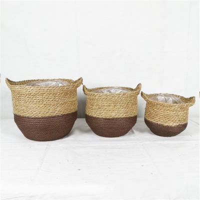 China Handmade Woven Flower Basket Flower Pot Modern Planter Straw Plant Pot Indoor Outdoor For Decorate for sale