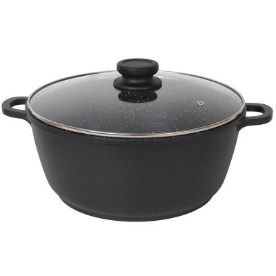 China Smother electric stove D28cm - glass cover double ear soup factory direct marble pot baked non-stick pot for sale