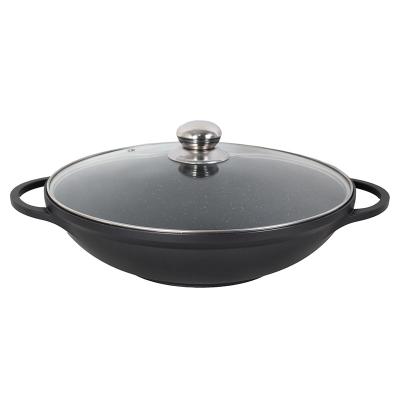 China D32cm Electric Ceramic Stove - Glass Cover Double Ear Wok Factory Outlet Non-Stick Marble Pot Wok for sale