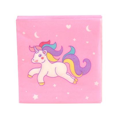 China Wholesale White Cartoon Printed Place Mat Mouth Paper Unicorn Napkins Tissue For Wedding Party for sale