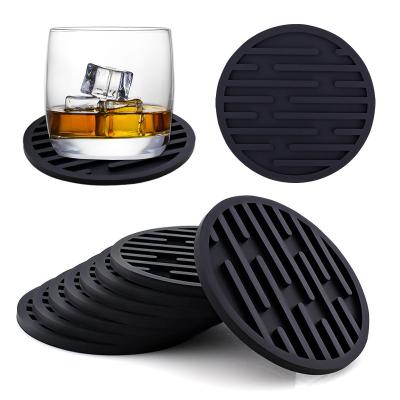 China Durable Solid High Quality Black Thick Waterproof Silicone Coasters Round Soft Rubber Coaster for sale