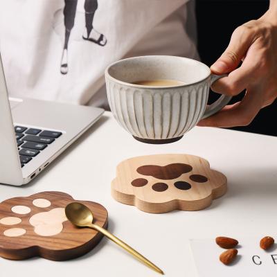 China Heat Insulation Teapot Cup Mat Black Walnut Cat Claw Cup Durable Creative Cute Solid Wood Coaster For Gift for sale