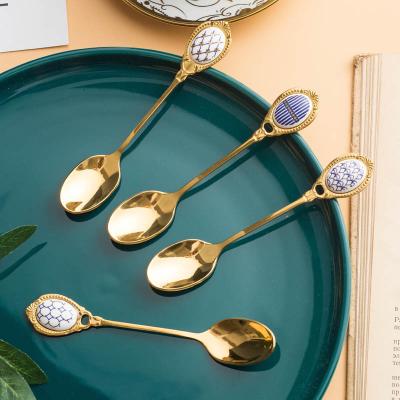 China Sustainable Wholesale Creative Luxury Stainless Steel Gold Coffee Soup Spoons Spooning Spoon for sale