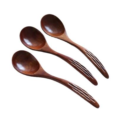 China Viable Hand Carved Bent Spoon Handle Wooden Spoon 18*4.5cm Nanmu Wooden Spoon for sale