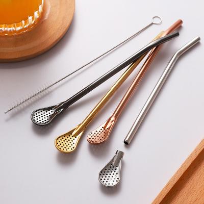 China 2022 High Quality 304 Stainless Steel Viable Straw Tea Spoon Filter Beverage Juice Coffee Stirrer for sale