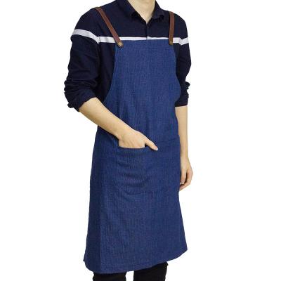 China Wholesale Cafe Shoulder Food/Drinks Fashion Strap Jean Apron Plain Color Full Body Cross Apron for sale