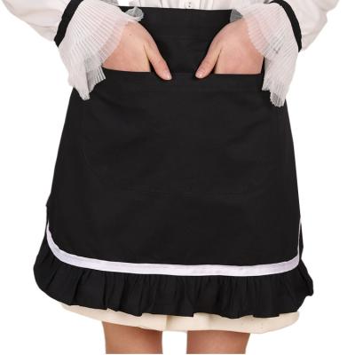 China Wholesale Pleated Food/Beverage Household Kitchen Cotton Blacks Lace Up Sexy Half Waist Apron for sale