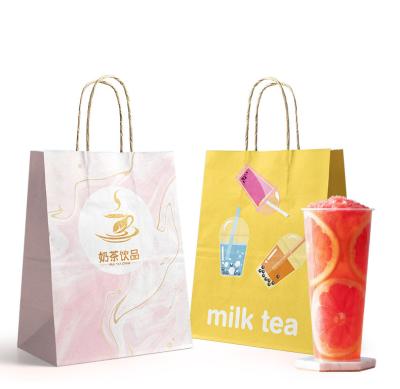 China Factory Supermarket Grocery Square Color Printing Hot Selling Bottom Shopping Recyclable Thickened Kraft Paper Packing Bag for sale