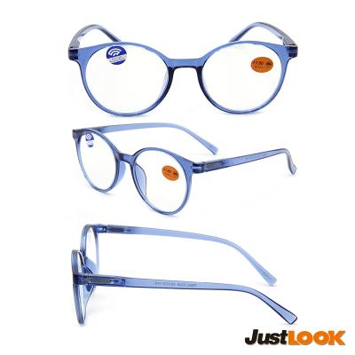 China Blue Krystal Frame Color Round Frame READING GLASS Computer Glass Spring Anti Spring Hinge For Men Women Reading Glasses for sale