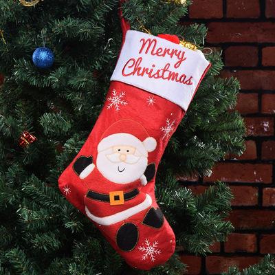 China Santa Snowman Snow Flower Elk Christmas Stocking Canvas Socks Anti-skid Decoration Lovely Christmas Stockings for sale