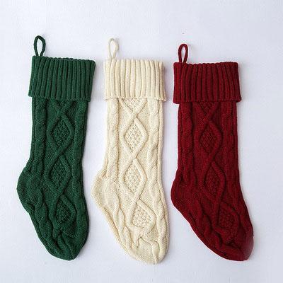 China Burgundy Anti-Slip Christmas Knitted Christmas Fireplace Hanging Stockings For Family Holiday Christmas Decoration for sale