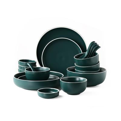 China Sustainable New Design Dark Green Porcelain And Gold Dinner Set Ceramic Dinner Plate Set for sale