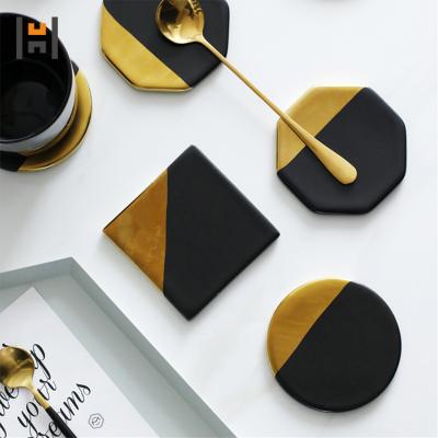 China Viable hot sale ceramic matte black coaster with gold printing wholesale for sale