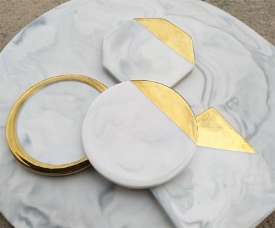 China Viable Marble Home Accessories Marble Cup Coaster With Gold Plated / Mat Cup / Mats And Pads Cup Holder for sale