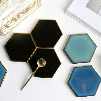 China New Sustainable Item Hexagon Ceramic Coaster Wholesale For Cup And Mug for sale