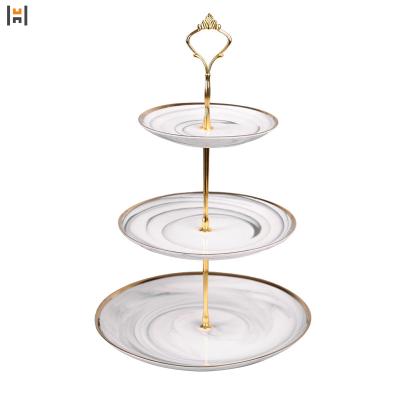 China Viable Ceramic Marble Cake Stand Porcelain Cup Cake Stand For Wedding Gift for sale