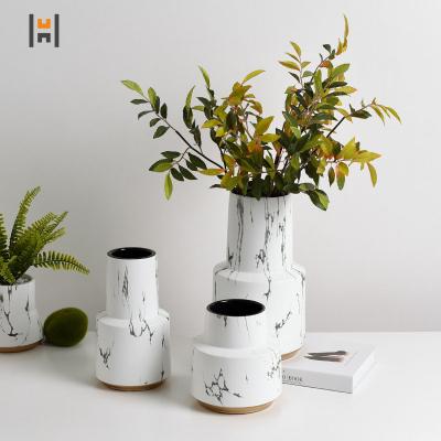 China High Quality Eco-friendly Simple Porcelain Marble Vase With Gold Rim Ceramic Colorful Plant Pot for sale