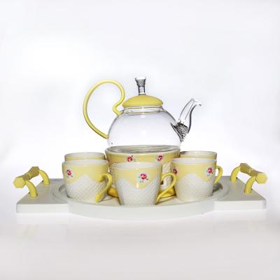 China Viable modern fine china pyrex glass porcelain tea cup teapot set with tray for sale