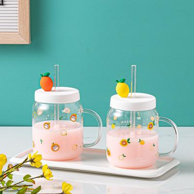 China High Quality Eco-Friendly Bubble Glass Tea Cups With Straw Cute Fruit Animal Glass Mug With Straw Water Tea Coffee Cola Beer Beverage Freezing Cup for sale