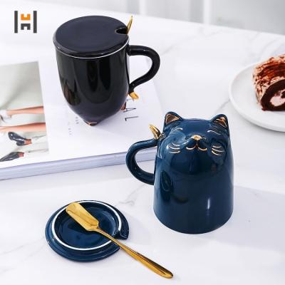 China Viable Cute Mug Cat Ceramic Mark Creative Cartoon Children's Milk Mug With Lid And Spoon Gift Coffee Mug Manufacturers Wholesale for sale