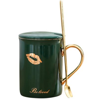 China Viable luxury high quality ceramic mug for wedding gifts with gold lid and handle for sale