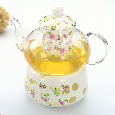 China 600ml Sustainable Brewing Glass Teapot With Ceramic Warmer for sale