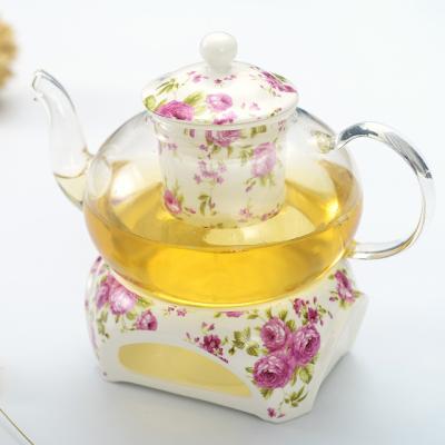 China Viable Wholesale Antique Glass Teapot With Infuser Glass Teapot With Ceramic Warmer For Home Gift for sale