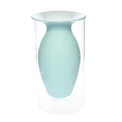 China Wholesale CLASSIC Modern Blue Decorative Ceramic Vase With Clear Glass Cylinder Vase Fillers For Flower Arrangement for sale