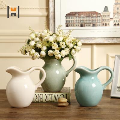 China New Design Garden Decor Split Glazed Colorful Ceramic Vase Flower Pots With Handle for sale