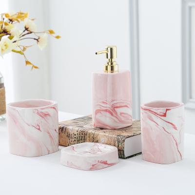 China Hot Selling Sustainable Marble Design Accessories Colorful Ceramic Bathroom Set for sale