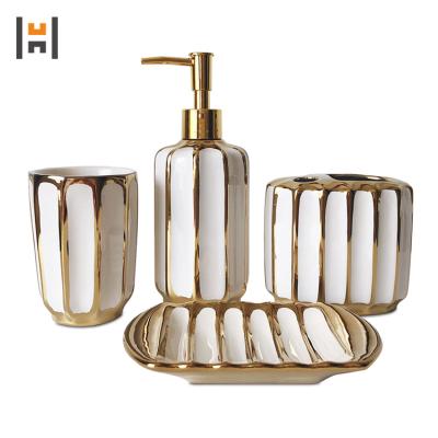 China Sustainable Ceramic Bathroom Accessories Set With Gold Plated for sale