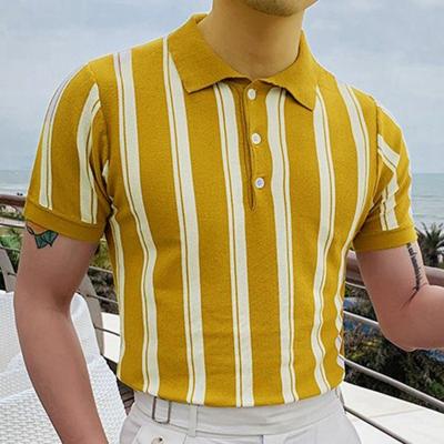 China New Summer Custom Logo Sweater Polo Shirt Lapel Short Sleeve Breathable Slim Striped T-shirt For Men for sale