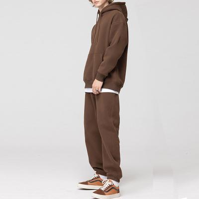 China Breathable Sports Long Sleeves Hoodie Pullover Sweatshirt Embroidered Brown Unisex High Quality Custom Hoodies Casual Sweatpants Set for sale