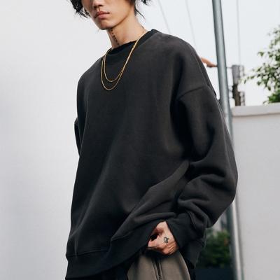 China Autumn and Winter New Men's Velvet Solid Color Thick Loose Shoulder Neck Breathable Oversized Round Hoodie for sale