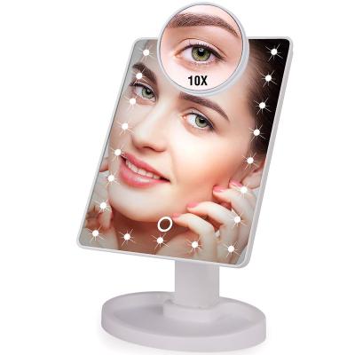 China LED Makeup Mirror Illuminated Cosmetic Table Mirror With Light for Make Up Adjustable Light 16/22 Touch Screen Eyelash Brush for sale