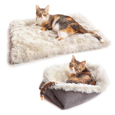 China Super Soft Pet Bed Winter Warm Sleeping Bed for Dog Cat Kennel Long Plush Puppy Bed and Mat Dual Purpose Portable Cat Supplies for sale