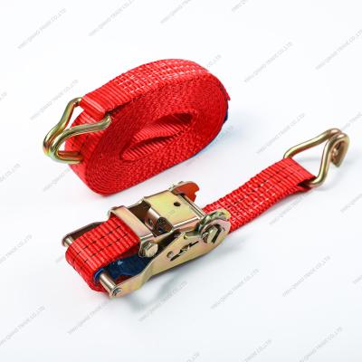 China Cargo Tie Down Breaking Strength 2Ton 5 Meter Width Best Selling 1.5 Inch Load Lashing Strap For Cargo With Iron Handle And Double J-Hooks for sale