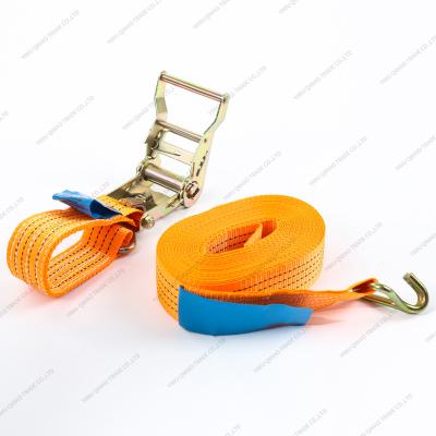 China Cargo Tie Breaking Heavy Duty Load 2000kg 6 Meter 50mm Ratchet Lashing Link 12195-2:2000 Standard Down Handle Iron And J-Hooks for sale