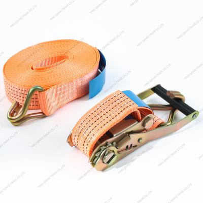 China Cargo Tie Down 3TX10M Breaking Strength 3000Kg Ratchet Tie Down Lashing Belt With Handle And Plastic J-Hook for sale