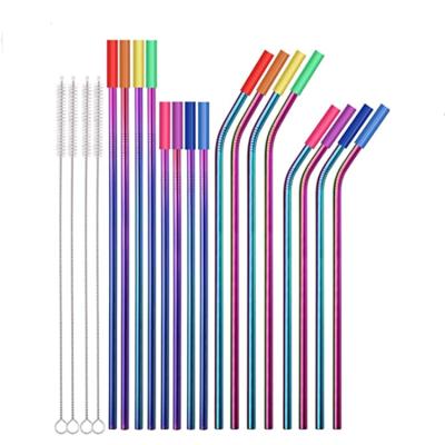 China Multicolor Brush Straws Stainless Steel Color Straw And Disposable Reusable Silicone Head And Cleaning Straws for sale